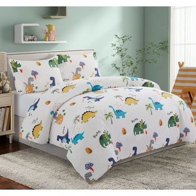 Ensemble de housse de couette en percale de coton à densité de tissage 600 fils pour enfants, dinosaure