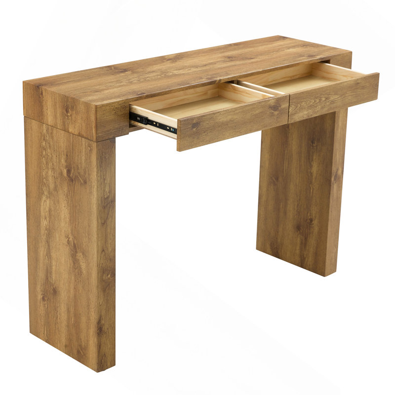 Élégante table de bar en grain de bois naturel - 50 pouces de long, un choix pratique pour les maisons modernes. Autocollant texturé en grain de bois, équipé de deux tiroirs