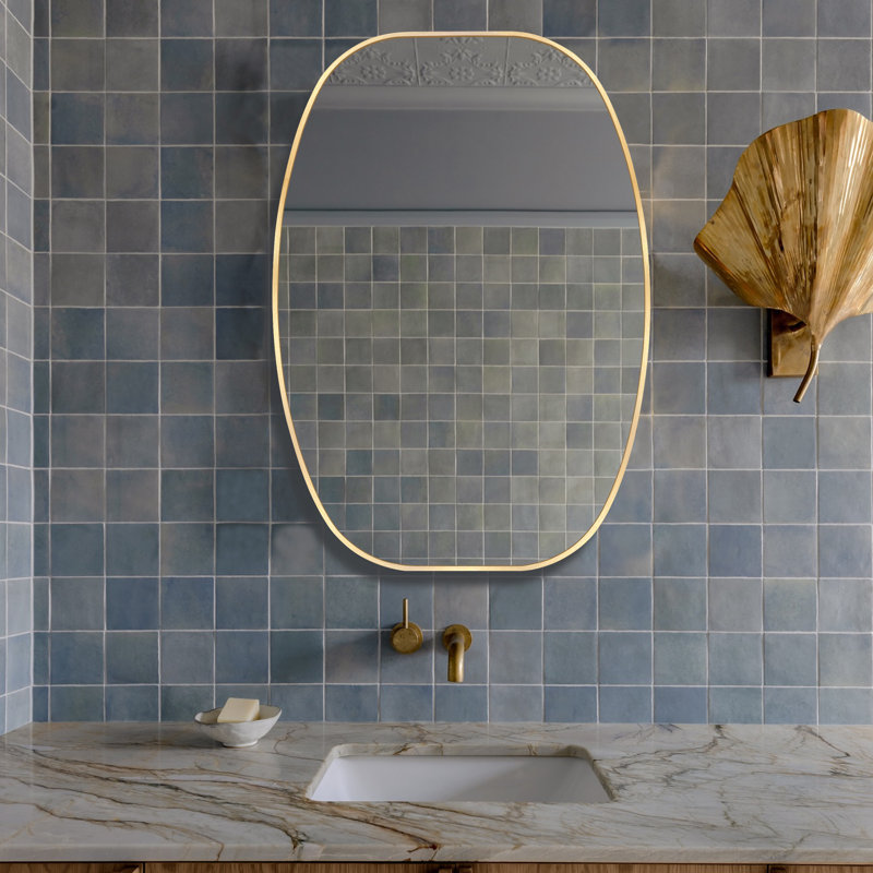 Miroir de salle de bain ovale, H 36 po x l 24 po, Or brossé