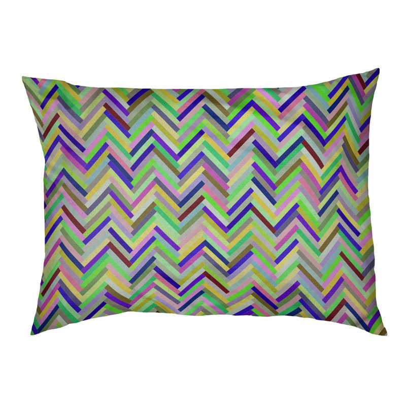 Coussin décoratif à chevrons, Petit (L 18 po x l 28 po), Vert/bleu, Utilisation intérieure / extérieure