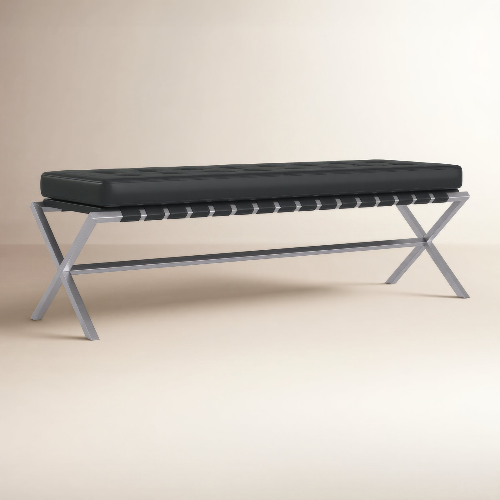 Canton 56" Entryway Bench, Black/Brushed Stainless Steel Base