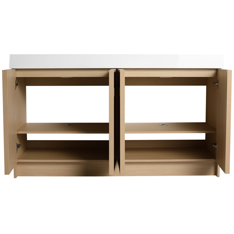 Armoire de meuble-lavabo 60 po avec lavabo double en résine et charnières - Accessoire moderne