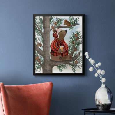 Lumberjack Bear Pine Tree Coffee Break Premium Framed Canvas - Ready to Hang