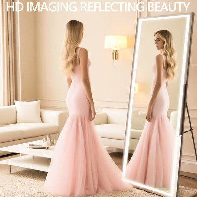 65X22 Inch Full Body Standing Or Wall - Hanging Mirror With Super Bright Lights, Dimmable, 3 Color Modes, Bedroom Allure Dimmable Length Temperature, Hd Shatterproof Glass, Aluminum Alloy Frame,