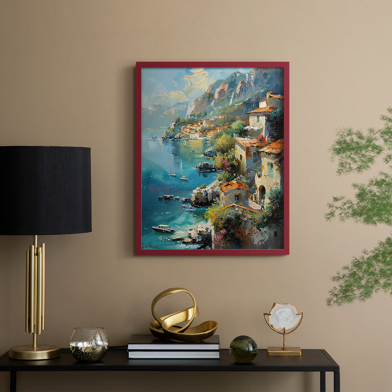 NAUTICAL Series DLXII, reproduction encadrée - bois massif, H 15 po x l 12 po, Rouge