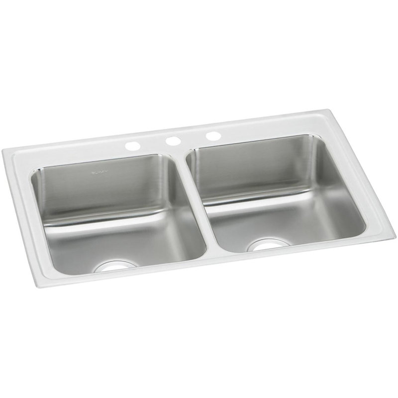 Évier de cuisine à double cuve encastrable L 33 po x l 19,5 po Celebrity, 3 trous