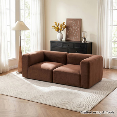 Modular Performance Velvet 2-Seat Sectional Sofa with Deep Seating for Apartments and Small Living Spaces