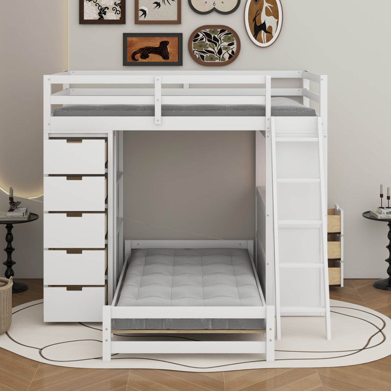 Lit superposé simple au-dessus de simple avec DEL et USB, Blanc