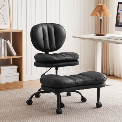 Chaise de bureau ergonomique à jambes croisées avec repose-pieds plus large, noire