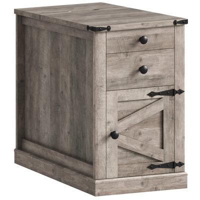 Farmhouse  2-Drawer Narrow End Table with Charging Station Living Room Sofa Side Table with Storage Bedroom Nightstand 