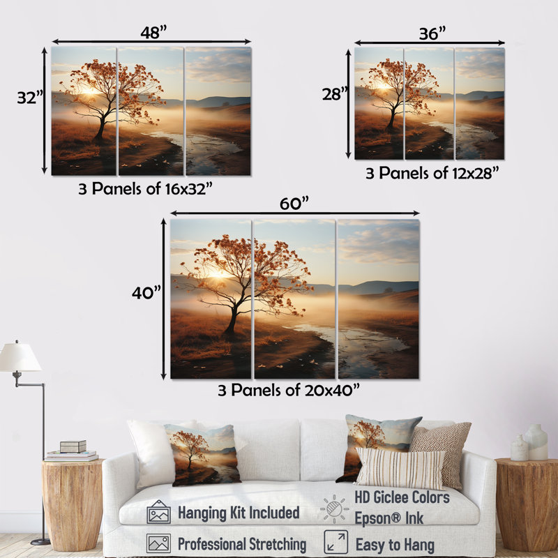 Soleil, feuillage en fleurs - ensemble d'art mural cornouiller, H 32 po x l 48 po x P 1 po