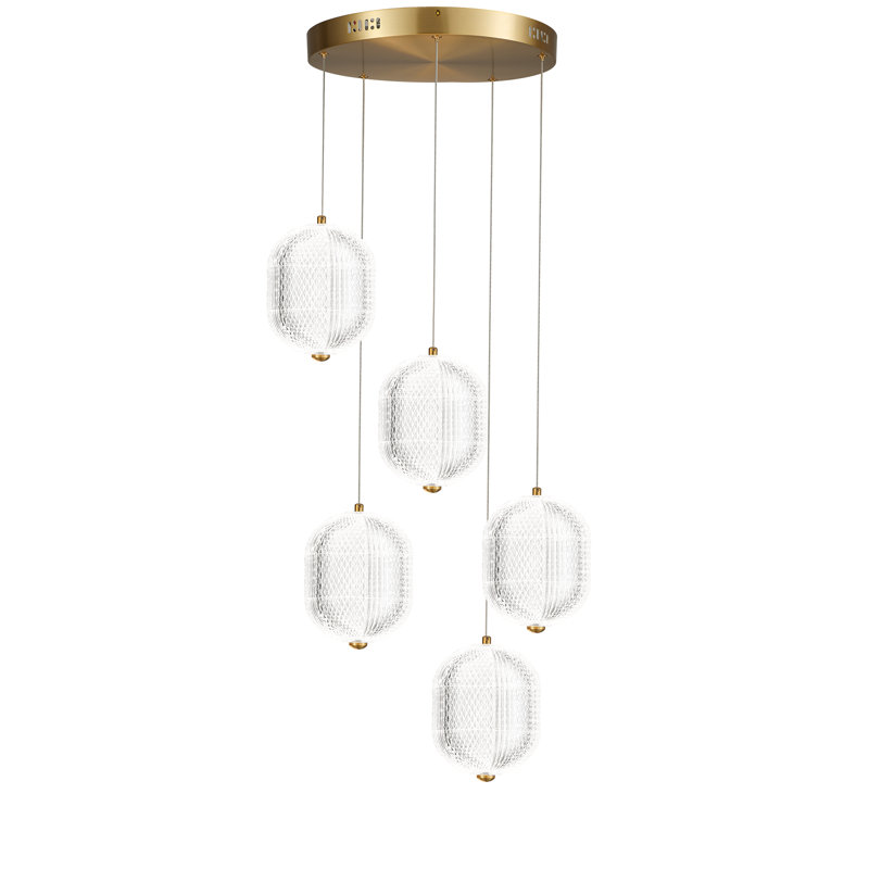 Luminaire suspendu DEL Peri, 5 lumières, Laiton vieilli