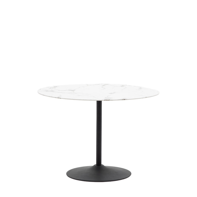 Speth Round Glass Top Metal Base Dining Table, Black, White