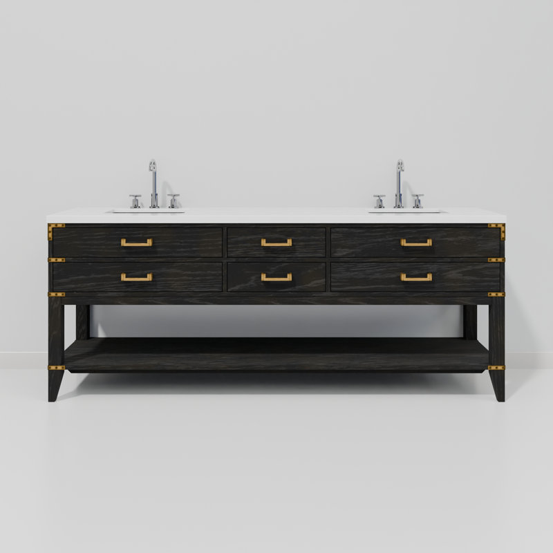 84" Double Bathroom Vanity Set, Black Oak, White Cultured Marble
