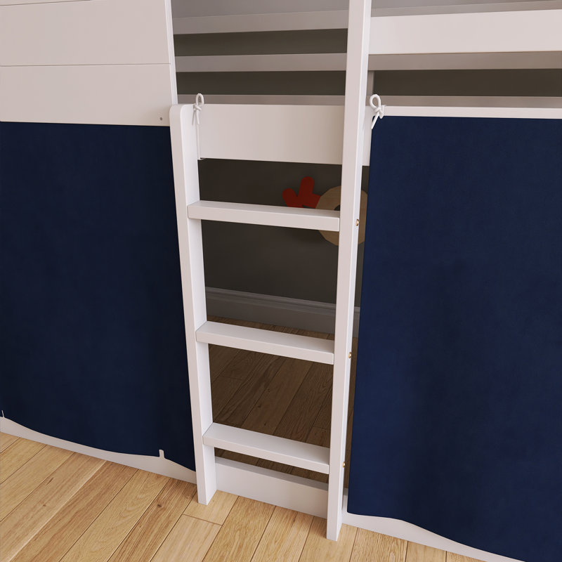 Lit superposé simple en bois avec tente, Bleu ; blanc