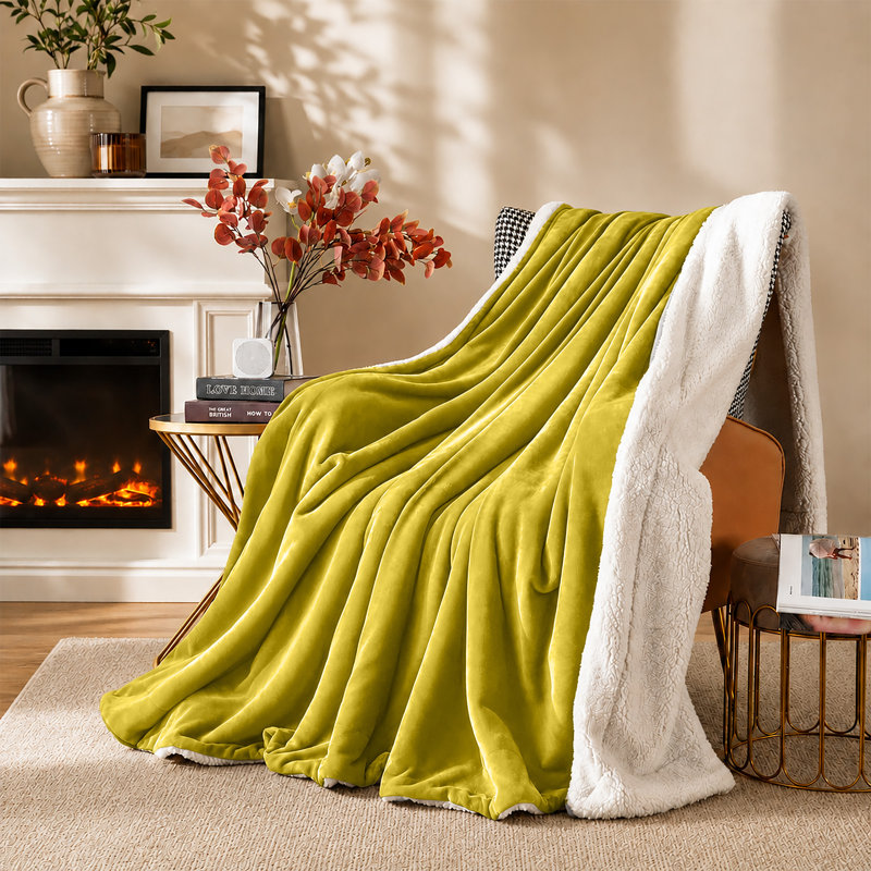 Reversible Sherpa Fleece Blanket | Ultra Soft Warm Throw for Sofa, Bed & Cosy Nights, Ochre, Single (130cm x 150cm)