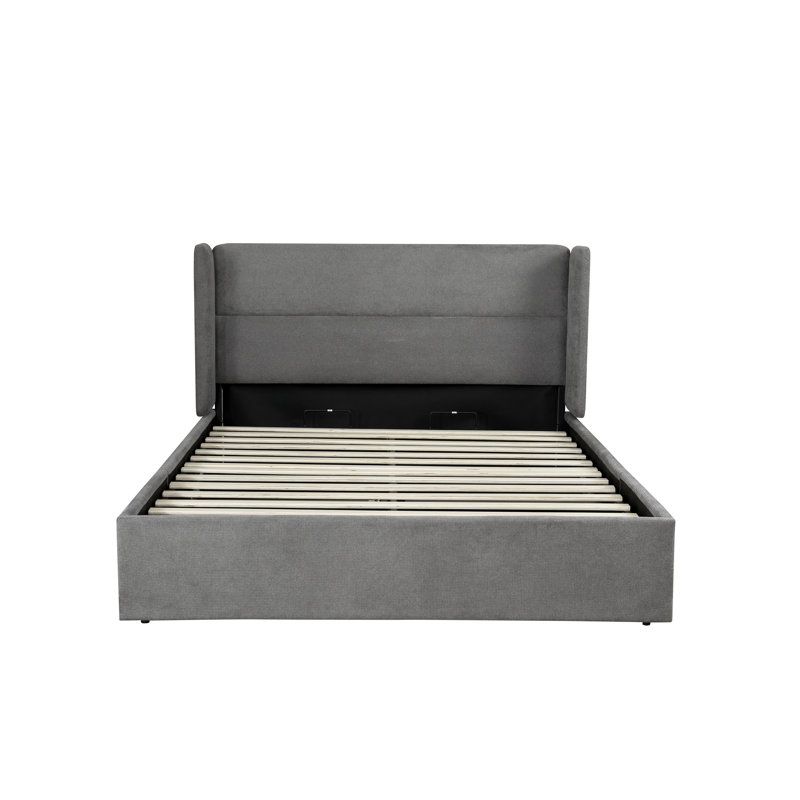 Lit plateforme tapissier avec rangement Gaillarde, Double, Caramel