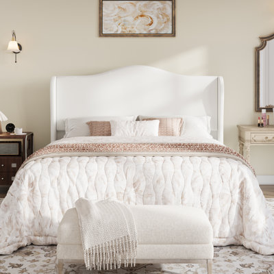 Velvet Crown Wingback Upholstered Bed With Headboard, Full/Queen/King,No Box Spring Needed