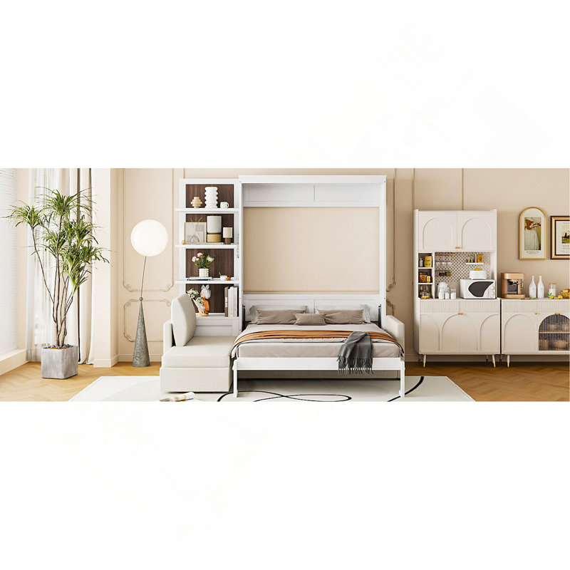 Lit escamotable mural avec canapé et tablettes Murphy, Blanc