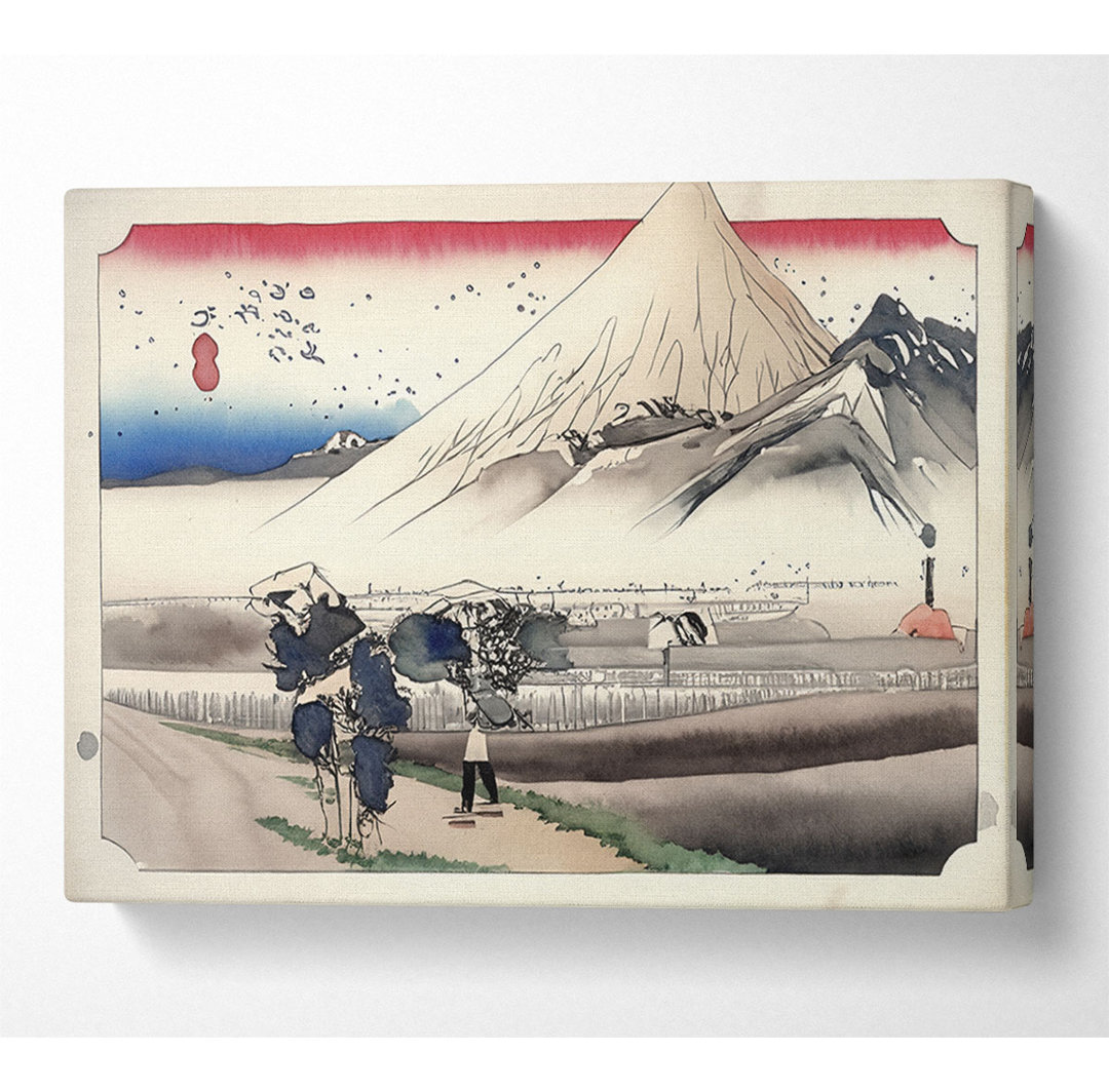 Hiroshige Reisende, die den Berg Fuji passieren - Druck