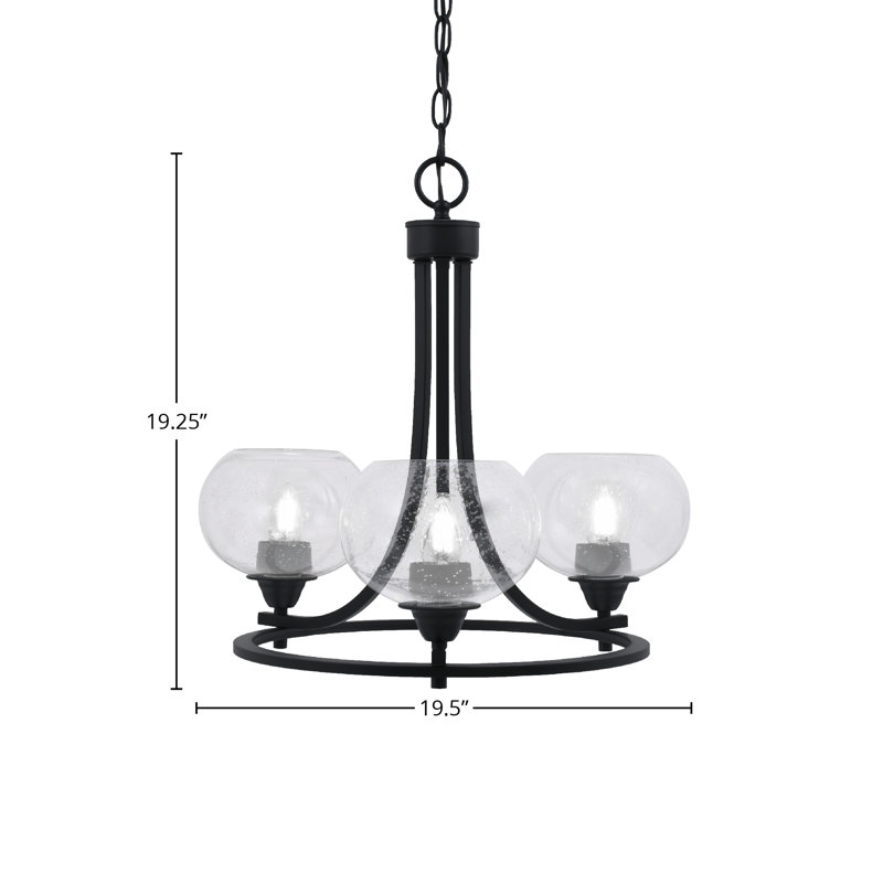 Lustre 3 lumières Paramount illustré en finition noir mat avec verre transparent 7 "