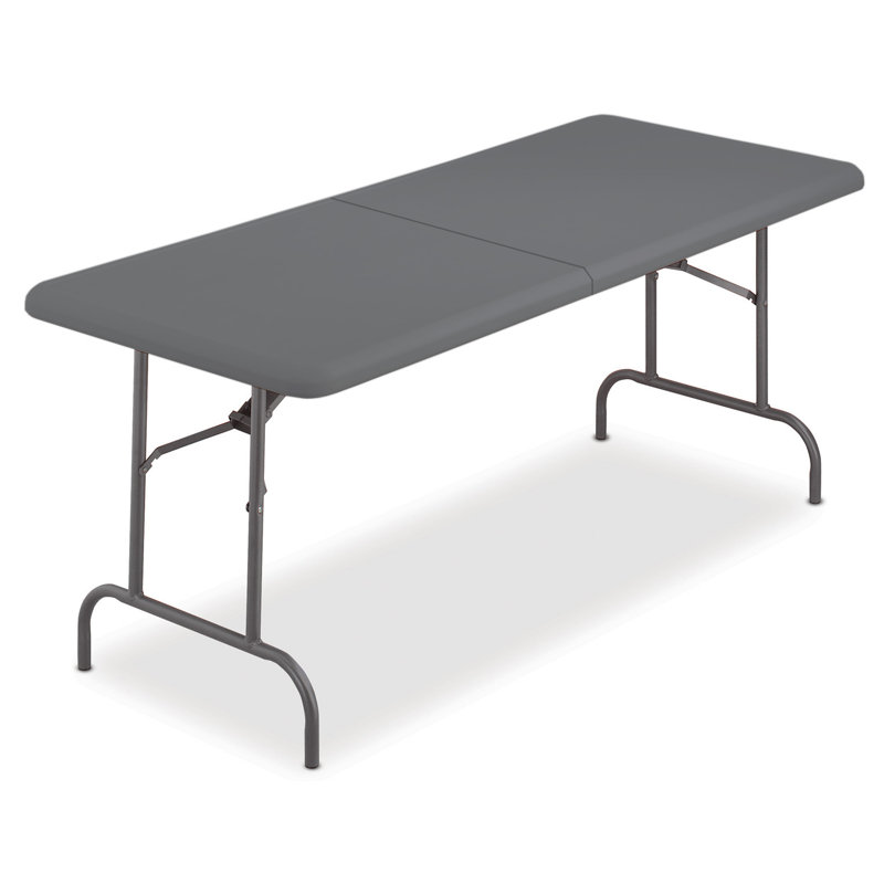 Charcoal Gray Rectangular Folding Table with Metal Legs