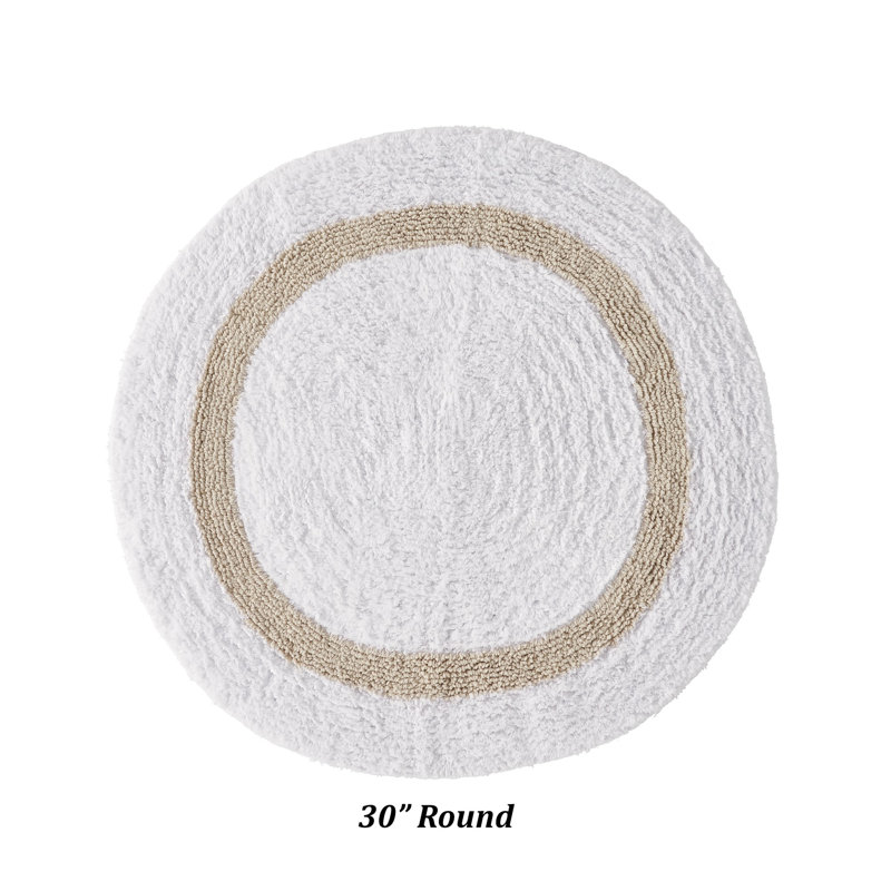 Tapis pour salle de bain réversible 100% coton Widman, doux et super absorbant, lavable à la machine pour la douche, la baignoire et le lavabo, rond 30 po, blanc / sable