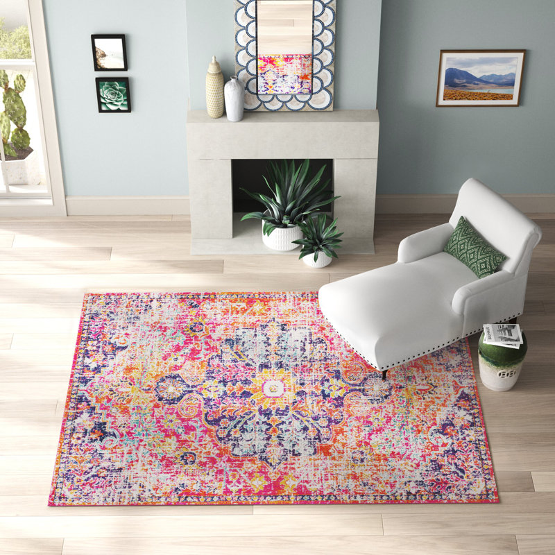 Tapis oriental beige / gris clair Hillsby, Rectangle 5 pi 3 po x 7 pi 3 po, Orange/Bleu foncé