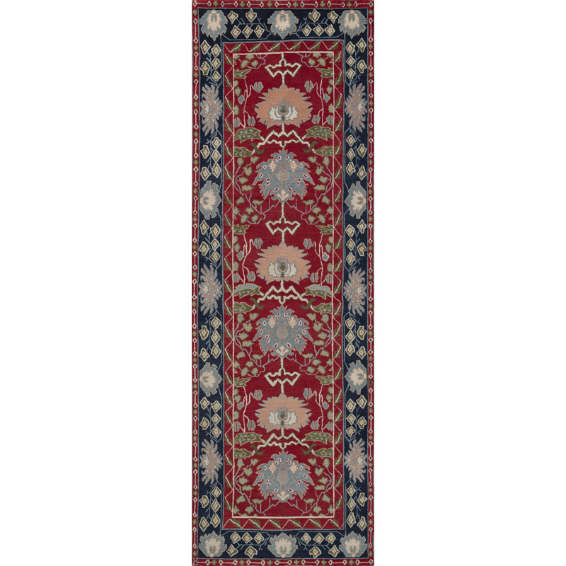Sultana Wool Oriental Area Rug in Red/Navy/Green/Beige, Runner 3' x 8'