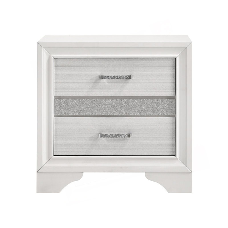 Table de chevet 2 tiroirs avec 1 plateau à bijoux, blanc, Blanc