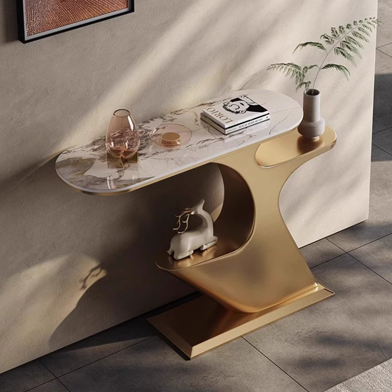 Console légère et luxueuse, H 33,5 po x l 47,2 po x P 13,8 po, Doré