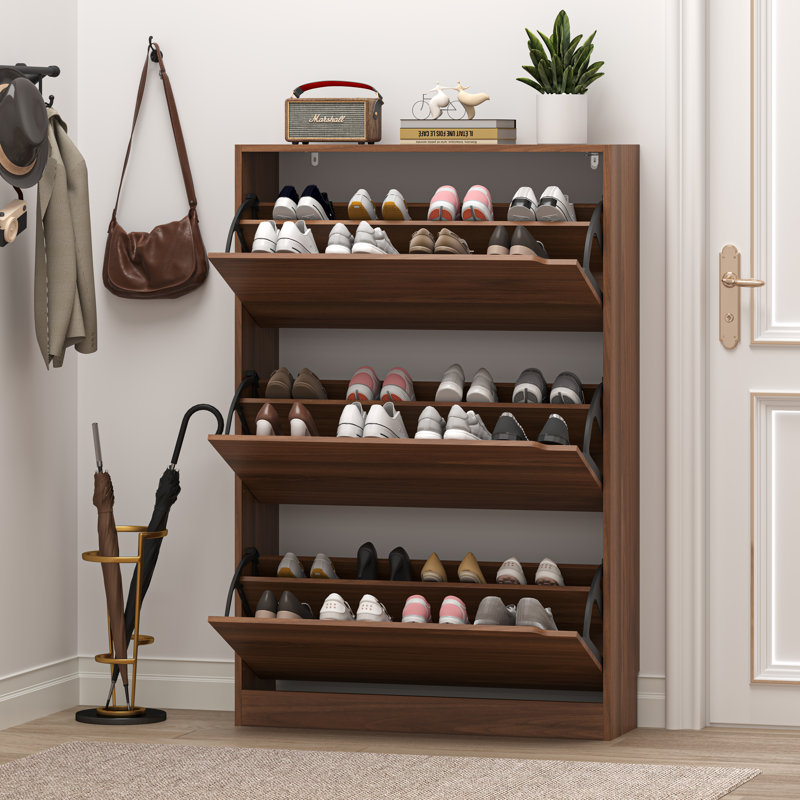 3-Tier Shoe Storage Cabinet with Flip Drawers, 24 Pair Free Standing Shoe Organizer 31.5''W for Entryway, Dark Brown