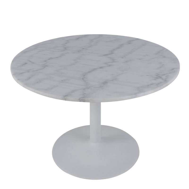 Baskas Round Marble Top Metal Base Dining Table, White