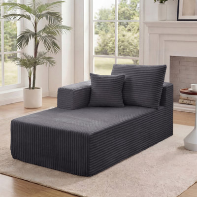 Chaise longue 68 po en flanelle rembourrée modulaire à un bras avec 2 coussins, méridienne «Boneless» de style nuage dans une boîte pour le salon
