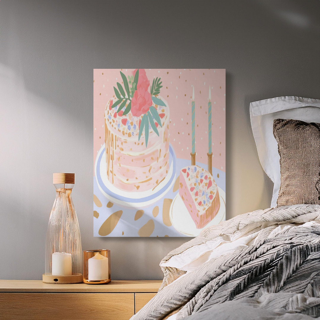 Birthday Cake Canvas Wall Art, Pastel Celebration Print, Gallery Wrapped, Ready to Hang, Archival Quality, Modern Decor