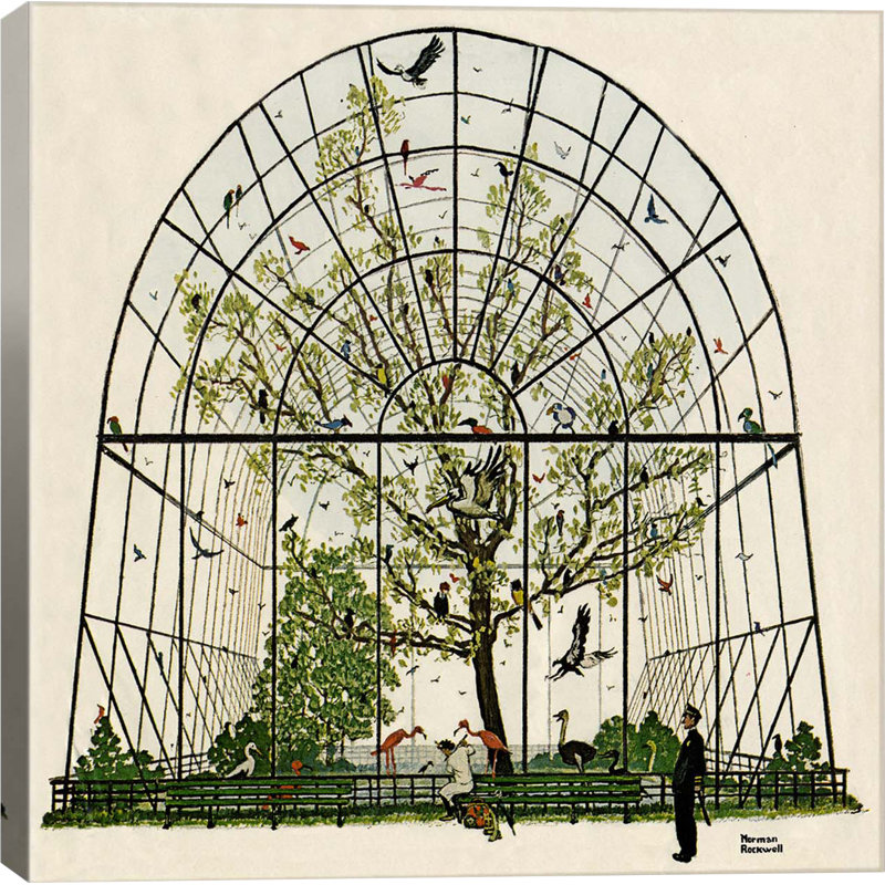 « the volière toile » par norman rockwell, reproduction d’art sur toile tendue, H 26 po x l 26 po x P 1,5 po, Pas de tapis