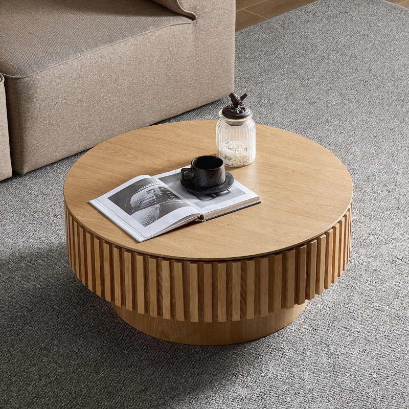 Table basse ronde avec rangement en bois de frêne Handcraft, 31,49 po