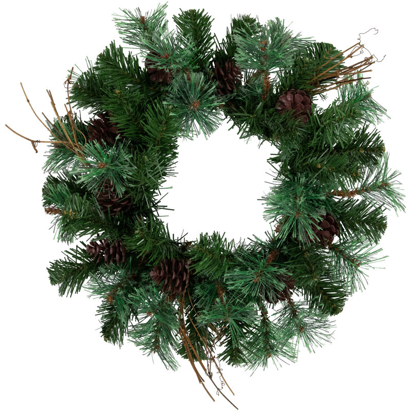 24" Green Pine and Grapevine Christmas Wreath