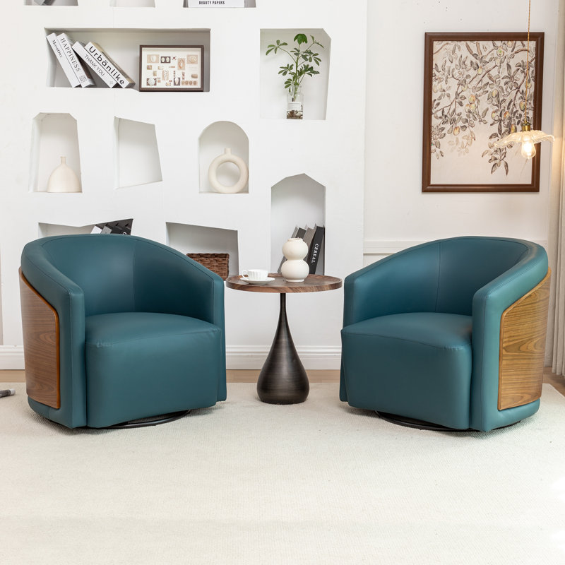 Delwood Vegan Leather Modern & Comfort Swivel Barrel Chair (Set Of 2), Blue