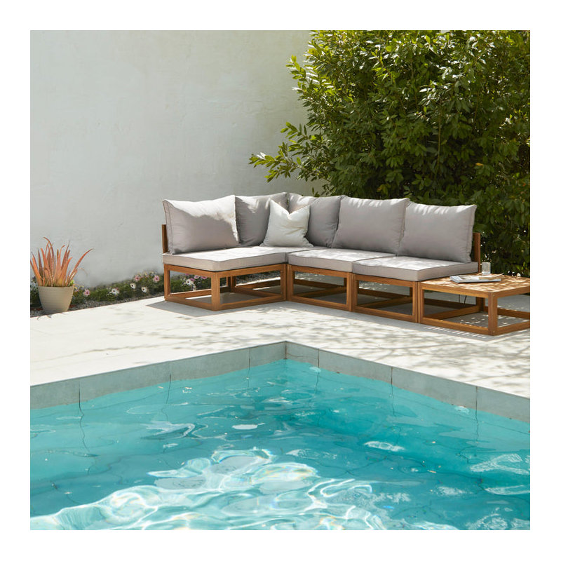 Rimasha 5 Seater Wooden Garden Chaise Corner Sofa Set with Coffee Table, Beige