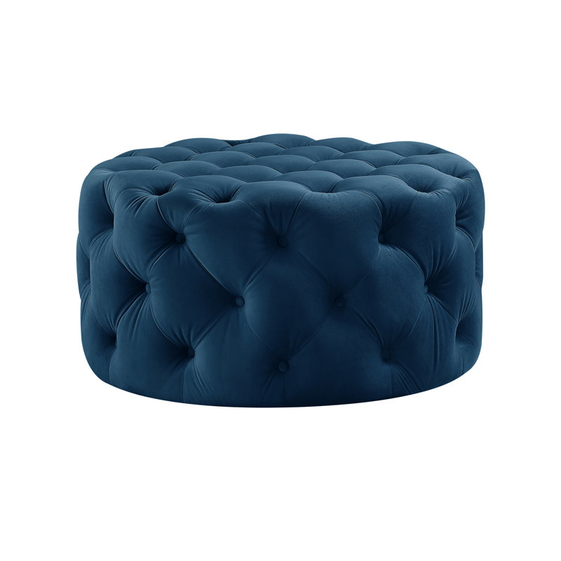 Repose-pieds rembourré Thelma, Velours, Bleu marine