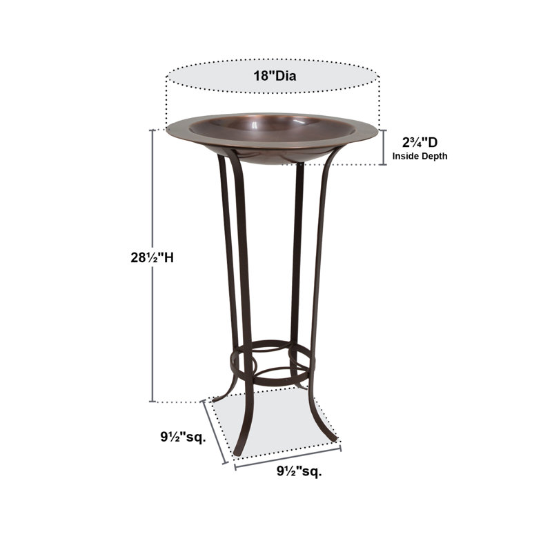 18" Antique Copper Birdbath with Roman Bronze Wrought Iron Stand