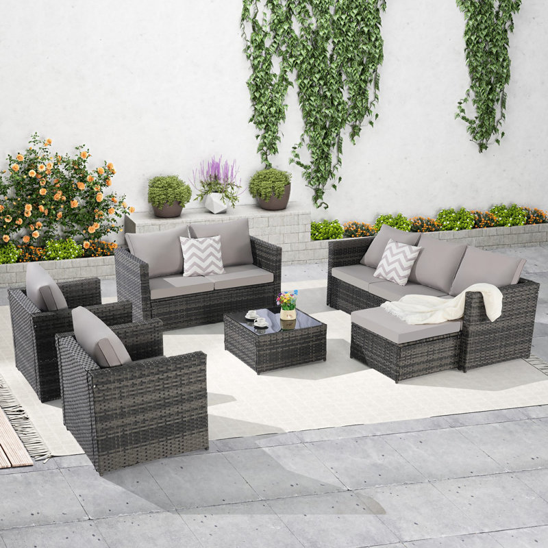 Opaline 5-Piece All Weather Rattan/Wicker Outdoor Conversation Set With Cushions, Gray