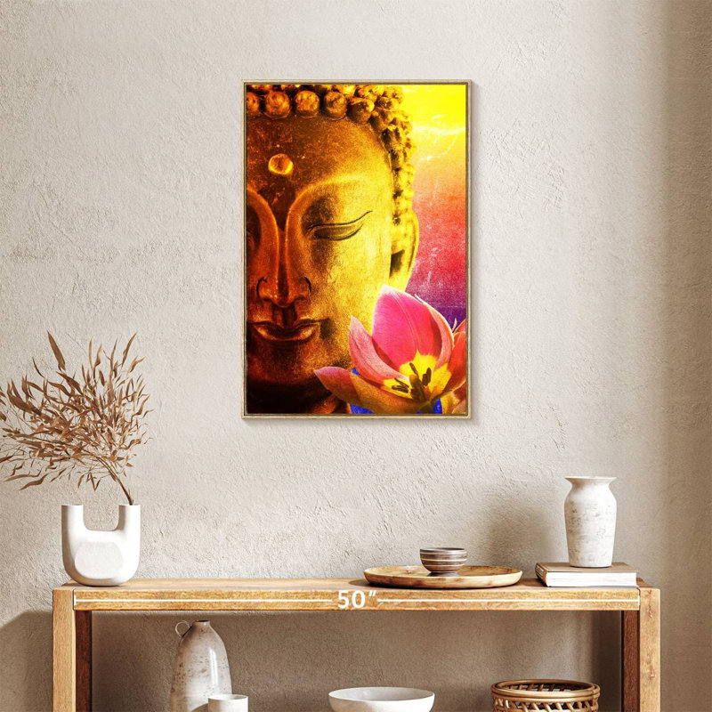 Superbe Bouddha, Cadre flottant en bois naturel, 21 po x 31 po