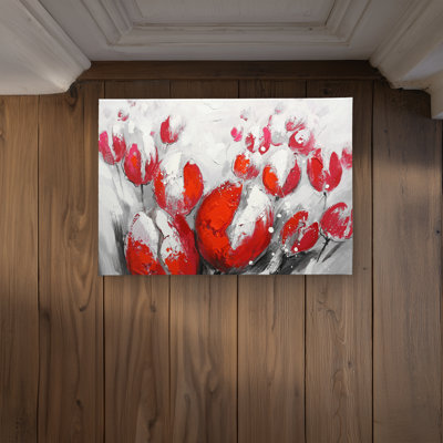 Red Tulips Door Mat - Romantic Floral Indoor Outdoor Decor