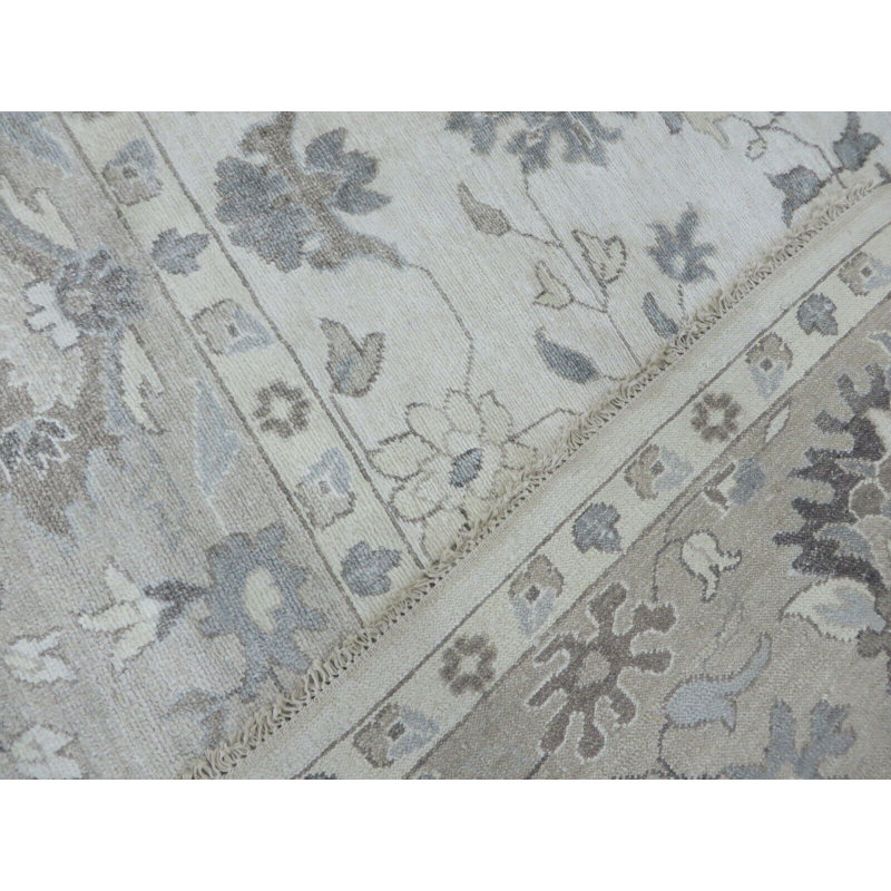 Tapis gris / beige en laine noué à la main de conception unique 10 pi 2 po x 13 pi 9 po Broadhurst