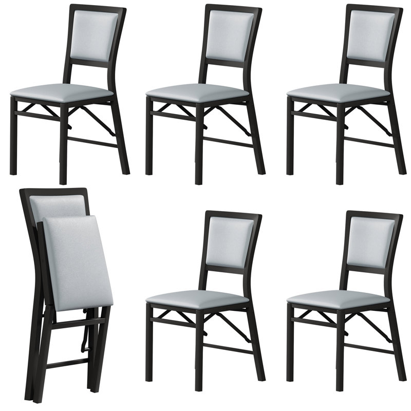 Ailse Folding Dining Chair Set Of 6, Upholstered PU Leather Dining Room Chairs, 6-Piece Faux Leather Parsons Chairs, Space-Saving Foldable Kitchen Armless Side Chair with Metal Frame, 300 lbs Capacity, For Dining Room, Living Room, Kitchen and Restaurant