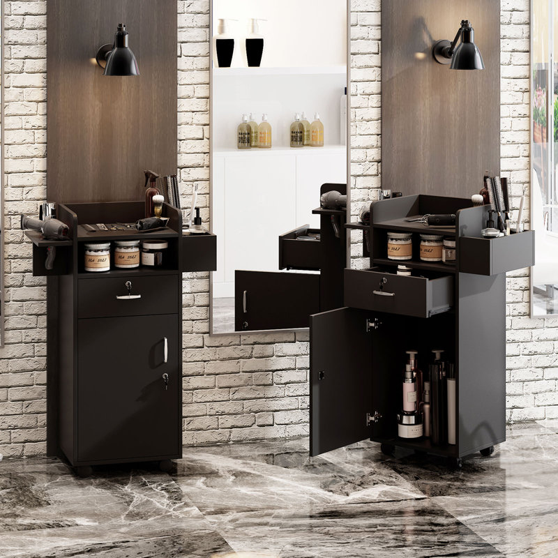 Latyia Salon Station for Hair Stylist, équipement d'organisation de coiffure avec porte-séchoir à outils, Noir