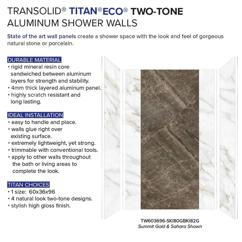 Summit Gold and Sahara Marble 60" x 36" x 96" Shower Wall Kit