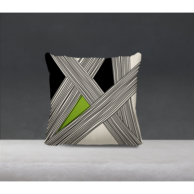 Cassie Abstract Outdoor Reversible Throw Pillow, 17"H x 17"W, Chartreuse/Cream/Black